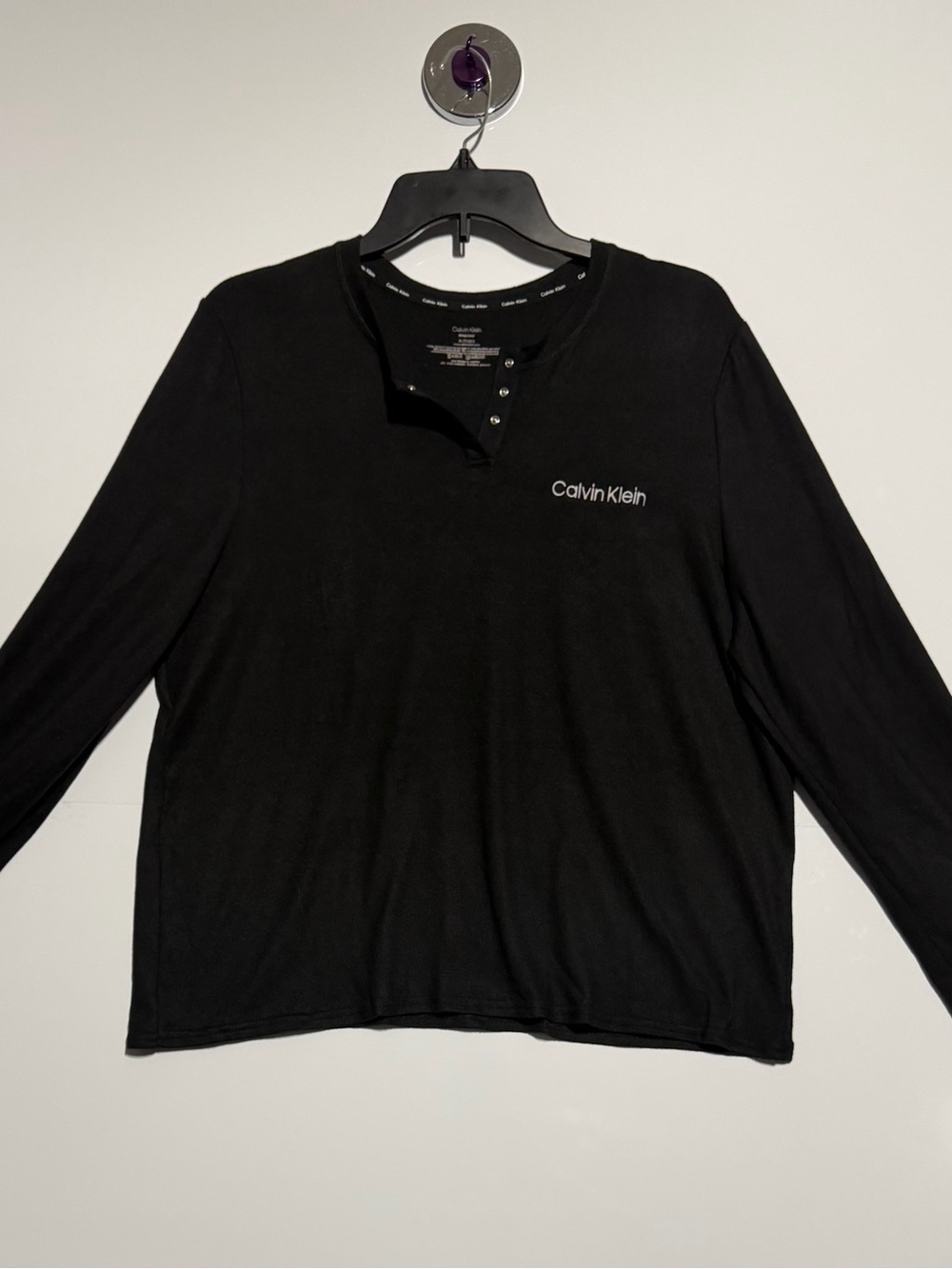 Calvin Klein Women’s  Black Long-Sleeve Henley with Logo Sleepware
